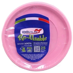 25 piatti piani riutilizzabili - rosa