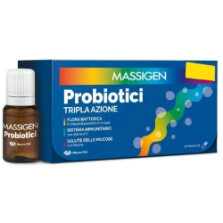 Massigen Probiotici Tripla Azione 10 Flaconcini - Integratore Per La Flora Intestinale - Promo