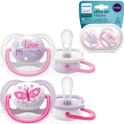 Avent Ultra Air Happy 0-6 M - 2 ciucci in silicone - Mama/butterfly