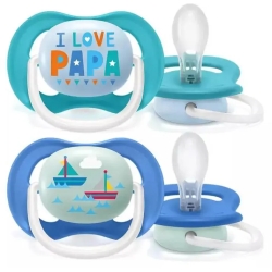 Avent Ultra Air Happy 6-18 M - 2 ciucci in silicone - papa/Boat