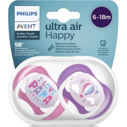 Avent Ultra Air Happy 6-18 M - 2 ciucci in silicone - papa/Baloon