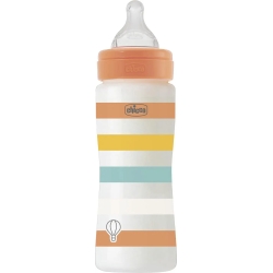 Chicco Well-being - Biberon flusso veloce in plastica 330 ml - Arancione