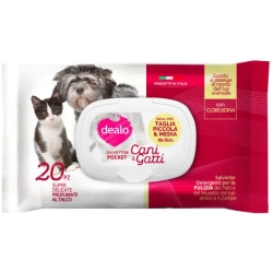 Dealo Cani & Gatti - 20 Salviettine Pocket Profumate al talco 18x16 cm