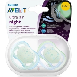 Avent Ultra Air Night 0-6 M+ - 2 Succhietti In Silicone - azzurro