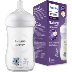 Avent Natural Response - Biberon trasparente 1m+ Koala 260 Ml