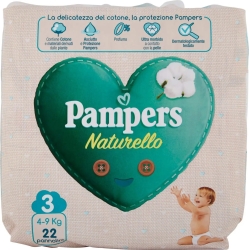 PAMPERS Naturello - 22 Pannolini Rivestiti in Cotone Taglia 3 (4-9Kg)