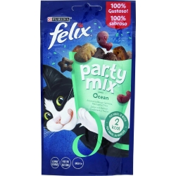 PURINA Felix Party Mix Ocean Mix - Snack Per Gatti Aromatizzato con Salmone Merluzzo e Trota 60 G