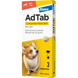 AdTab 225 Mg 5,5-11 Kg - Trattamento Anti Pulci E Zecche Per Cani 3 Compresse