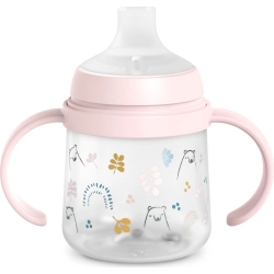 Suavinex My Family - Biberon First con manico e beccuccio in silicone - Rosa
