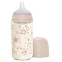 Suavinex Wonderland - Biberon in Vetro e tettarella in Silicone Flusso medio - 240 Ml Rosa