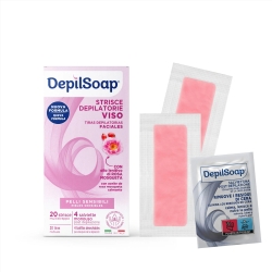 Pelli Sensibili - 20 Strisce depilatorie viso +  4 Salviette Monouso