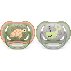 Avent Ultra Air Animals 6-18 M+ - 2 Succhietti In Silicone Tartaruga/Balena