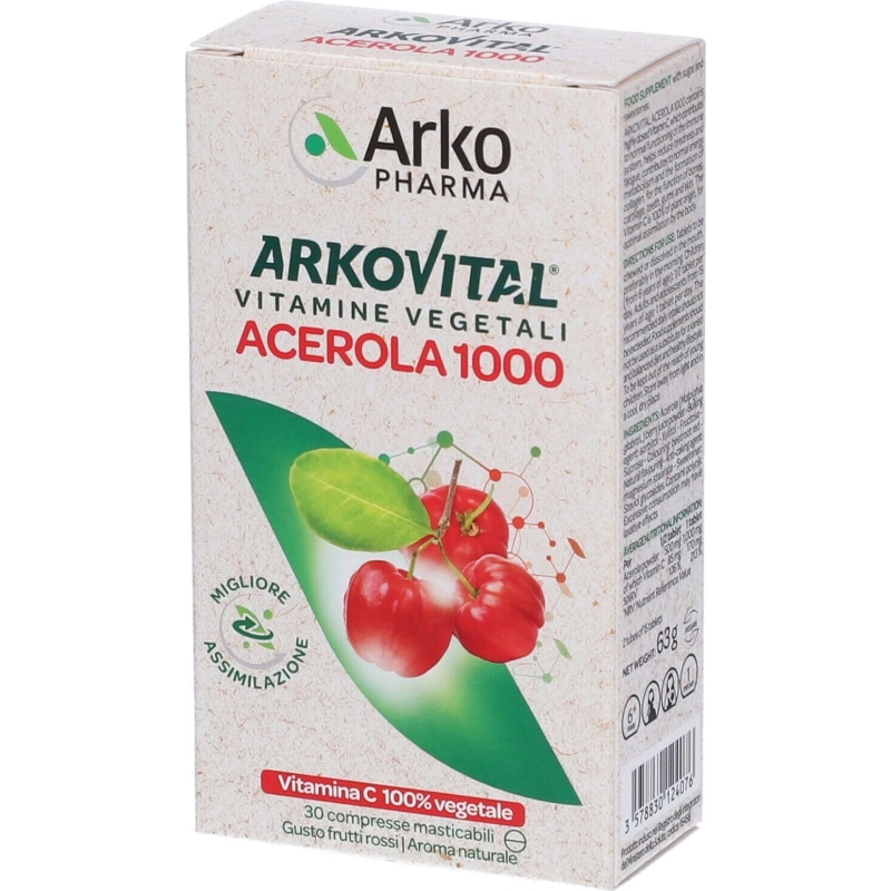 Arkovital Acerola 1000 - Integratore Di Vitamina C 30 Compresse Masticabili Gusto Frutti Rossi