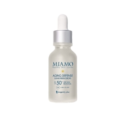 Miamo Crema Solare Viso 50+ SPF Siero Anti-Rughe Aging Defense Sunscreen Drops Protezione Molto Alta 30 ml