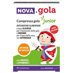 Nova.Gola Junior Gusto Arancia 20 Compresse - Integratore per la gola e il tono della voce