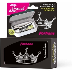 Forhans My Travel Box Corona Nero - Dentifricio + Spazzolino + Scatola Metallica