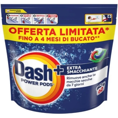 DASH Power Pods Azione Extra-Smacchiante - Detersivo Per Bucato 60 Pods(Confezione Danneggiata)
