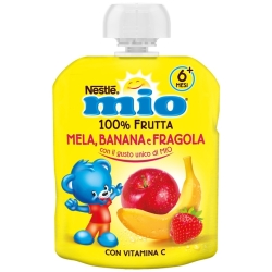 Mio Mela, Banana e Fragola - Purea di Frutta in Pouch per Bambini 6+M Senza Zuccheri Aggiunti 90 gr