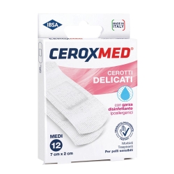 Ceroxmed - 12 Cerotti Medi Delicati con Garza Disinfettante 7 cm x 2 cm