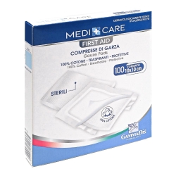 First Aid - 100 Compresse di Garza In Cotone Traspirante 10x10 cm