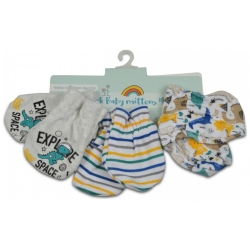 Kay - 3  Paia Di Guanti per Neonati in Puro Cotone azzurro
