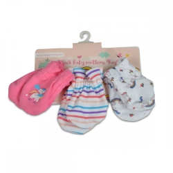 Kay - 3  Paia Di Guanti per Neonati in Puro Cotone Rosa