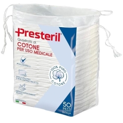 Presteril - 50 Quadrotti di Cotone Idrofilo Per Uso Medicale 8 x 7,5