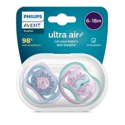 Avent Ultra Air - 2 Ciucci in Silicone 6-18 Mesi con Custodia Sterilizzante