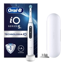 Oral B iO 5S - Spazzolino Elettrico Ricaricabile Bianco con 1 Testina di Ricambio e 1 Custodia da Viaggio