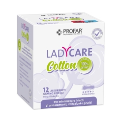 Ladycare Cotton - 12 Assorbenti giorno con ali ultrasoft per pelli sensibili