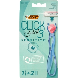 Click 3 Soleil Sensitive - Rasoio ricaricabile da donna, con manico in plastica riciclata + 2 Ricariche
