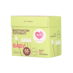 Dealo Baby Cotton Fioc  - 55 Bastoncini Cotonati per Neonati Biodegradabili