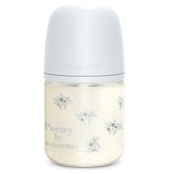 Suavinex Poetry - Biberon Vetro tettarella in Silicone Azzurro 120 ml