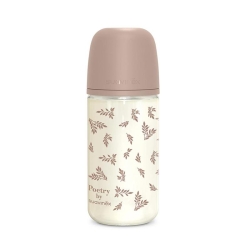 Suavinex Poetry-  Biberon in vetro con tettrella in silicone Marrone 240 ml