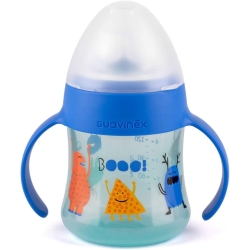 Suavine Biberon con Manici e Beccuccio in Silicone Blu 4M+ 150 ml