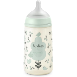 Suavinex Birdies - Biberon con tettarella in Silicone Sx Pro Flusso Medio AntiColica 3M+ Verde 270 ml