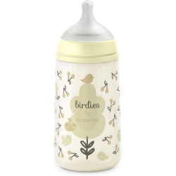 Suavinex Birdies - Biberon con tettarella in Silicone Sx Pro Flusso Medio AntiColica 3M+ Neutro 270 ml