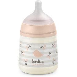 Suavinex Birdies - Biberon con tettarella in Silicone Sx Pro AntiColica 0M+ Rosa 150 ml