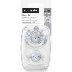 Suavinex Night&Day - 2 Succhietti in Silicone Sx Pro Fosforescenti 6-18 Mesi Azzurro