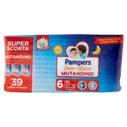 PAMPERS Sole e Luna Mutandino - 39 Pannolini a Mutandina Taglia XL 15+ kg