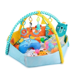 Momi Multi - Tappeto Educativo Sensoriale con Vasca + 30 Palline e Cuscino Croissant