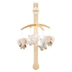 Flo, Oli & Ernest - Giostrina Musicale in Legno con Animali di Peluche Rotanti - Beige 50 cm
