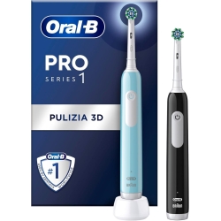 ORAL B Pro Series 1 - 2 Spazzolini Elettrici Ricaricabili Blu e Nero con 2 Testine