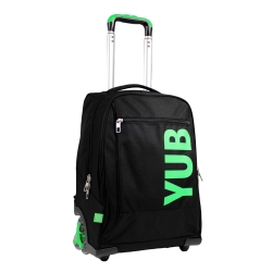 Trolley Scuola 3 Ruote - Convertibile Zaino, Design Urban Fluo Nero Verde Tasca Organizer, Unisex 34 litri