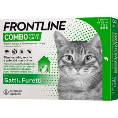 FRONTLINE combo antiparassitario per gatti e furetti 3 pipette da 0,5 ml (Confezione ammaccata)