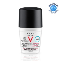 Vichy Homme Deodorante Anti-macchie - Roll-on anti-traspirante 50 ml efficace per 48 ore