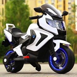 Moto Elettrica - Bianca 12V con Luci LED, Stabilizzatori, Suoni, Mp3 e USB
