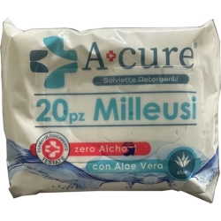 A+Cure 20 Salviette Milleusi Idratanti Rinfrescanti con Aloe Vera