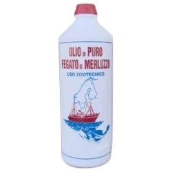 Olio di fegato di merluzzo - Mangime complementare per cani, gatti, cavalli, pollame e conigli 1 lt
