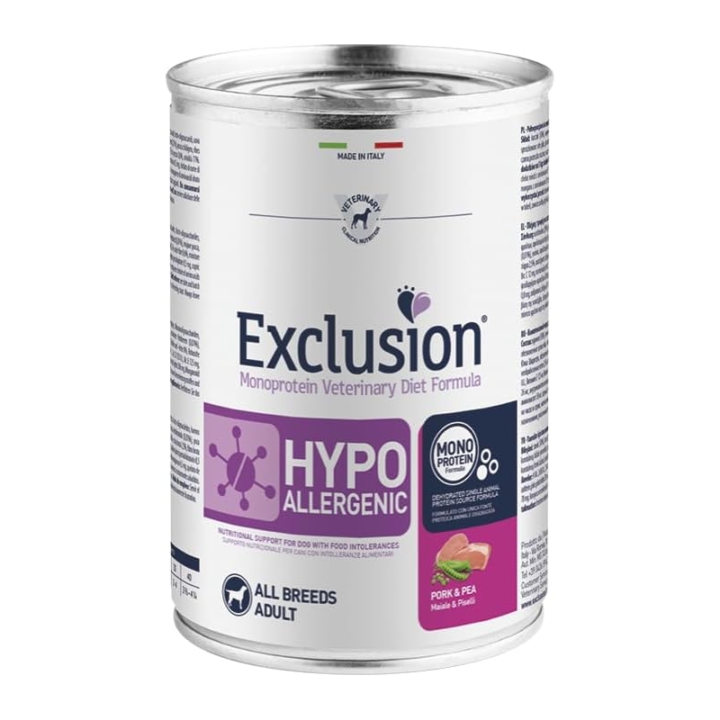 EXCLUSION Diet Formula hypoallergenic maiale e piselli - Alimento dietetico per cani intolleranti 400 gr